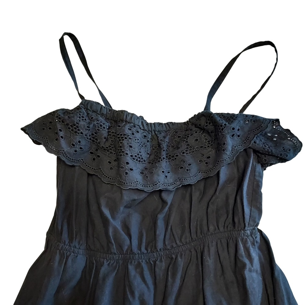 Old Navy Dress XS Black‎ Eyelet Ruffle Strap Midi Sleeveless Casual Summer